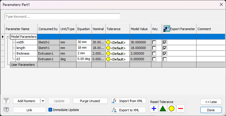 Selected Export Param column